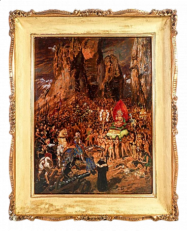 Gustave Alaux, Meeting between Pizarro and the Inca ruler Atahualpa, oil on panel, early 20th century