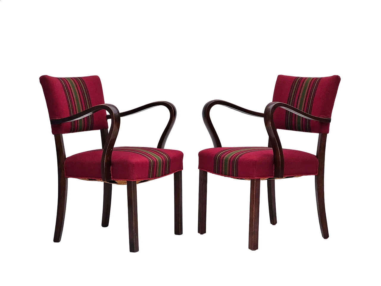 Pair of Danish ash and wool chairs, 1950s 17
