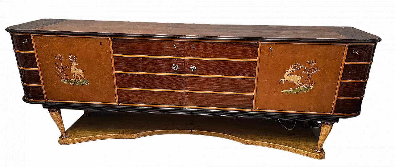 Walnut, rosewood and maple sideboard with horn legs by Paolo Buffa, 1950s 5