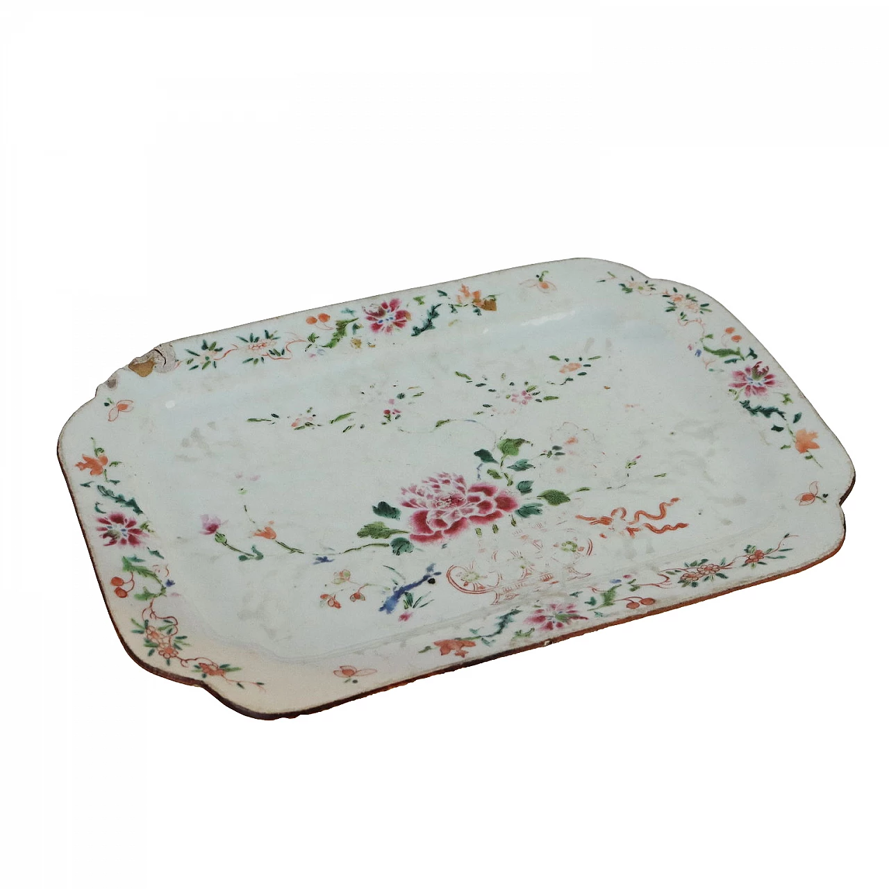 Vassoio in porcellana cinese decorato con fiori, '700 1