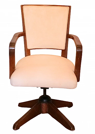 Sedia da scrivania in noce, ghisa e tessuto, anni '50