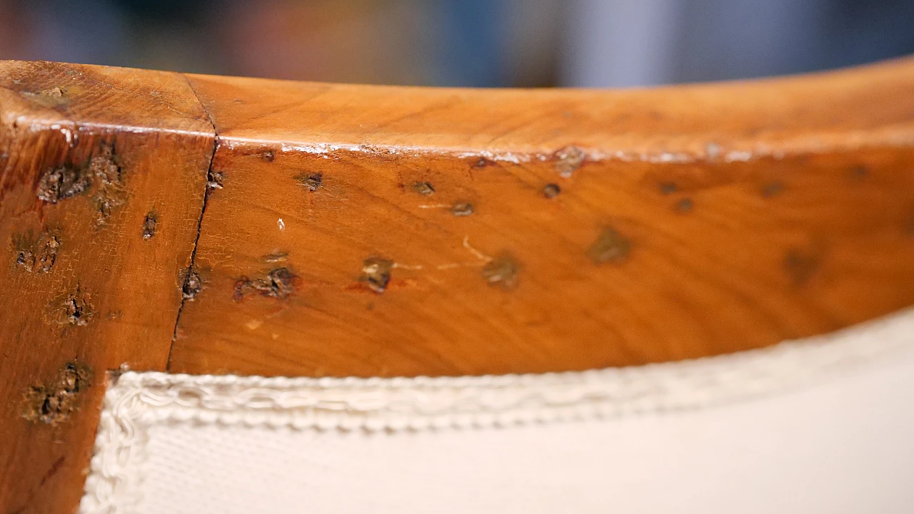 Sedia da scrivania in noce, ghisa e tessuto, anni '50 5