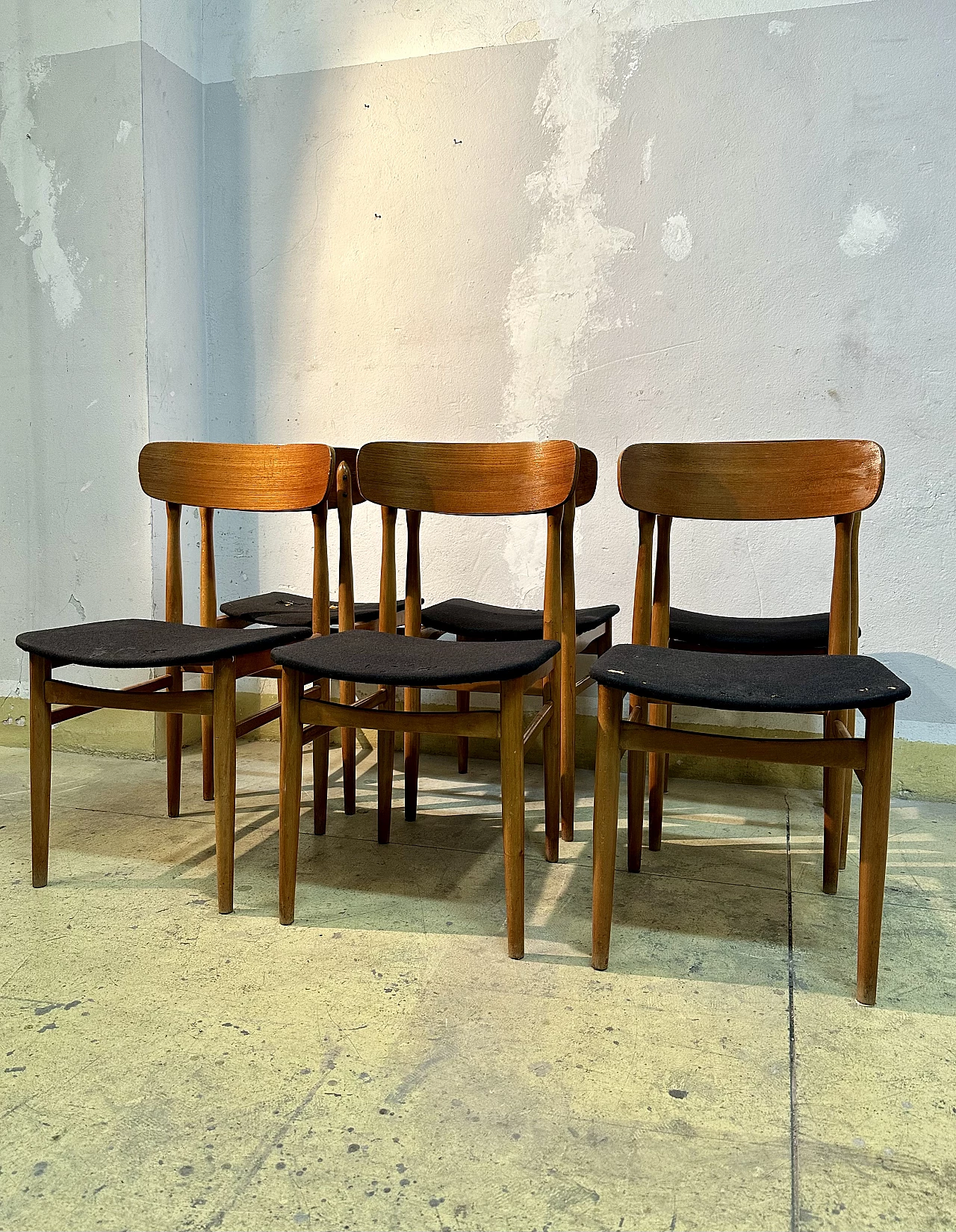 6 Scandinavian style wooden chairs, 1960s 3