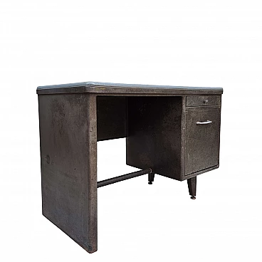Metal desk with light blue faux leather top, 1950s