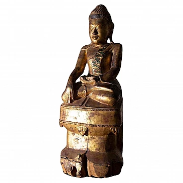 Buddha in legno laccato di Mandalay, '800