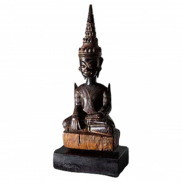 Scultura thailandese in legno raffigurante Buddha Mon, '800