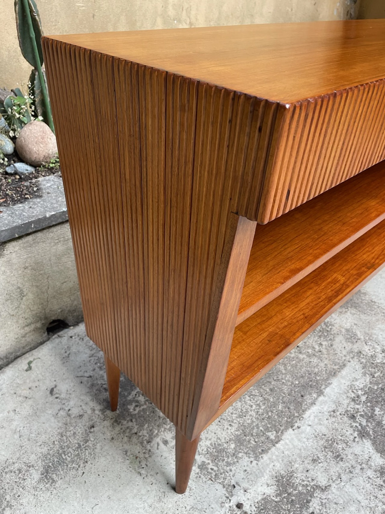 Walnut sideboard with open compartments, 1950s 5