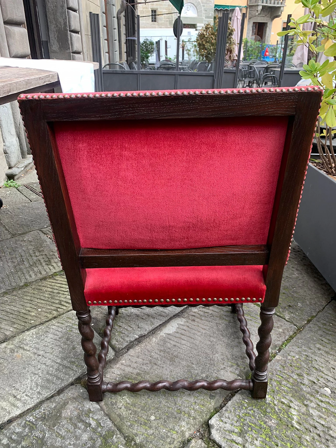Trono in legno con sedile e schienale in velluto rosso, '800 15