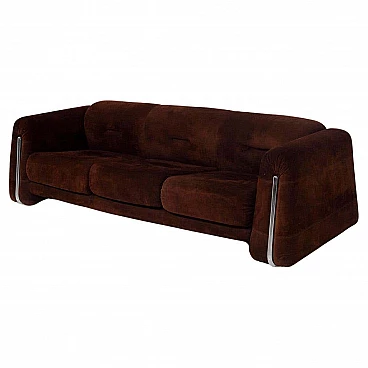 Brown velvet geometric sofa with metal frame, 1970s