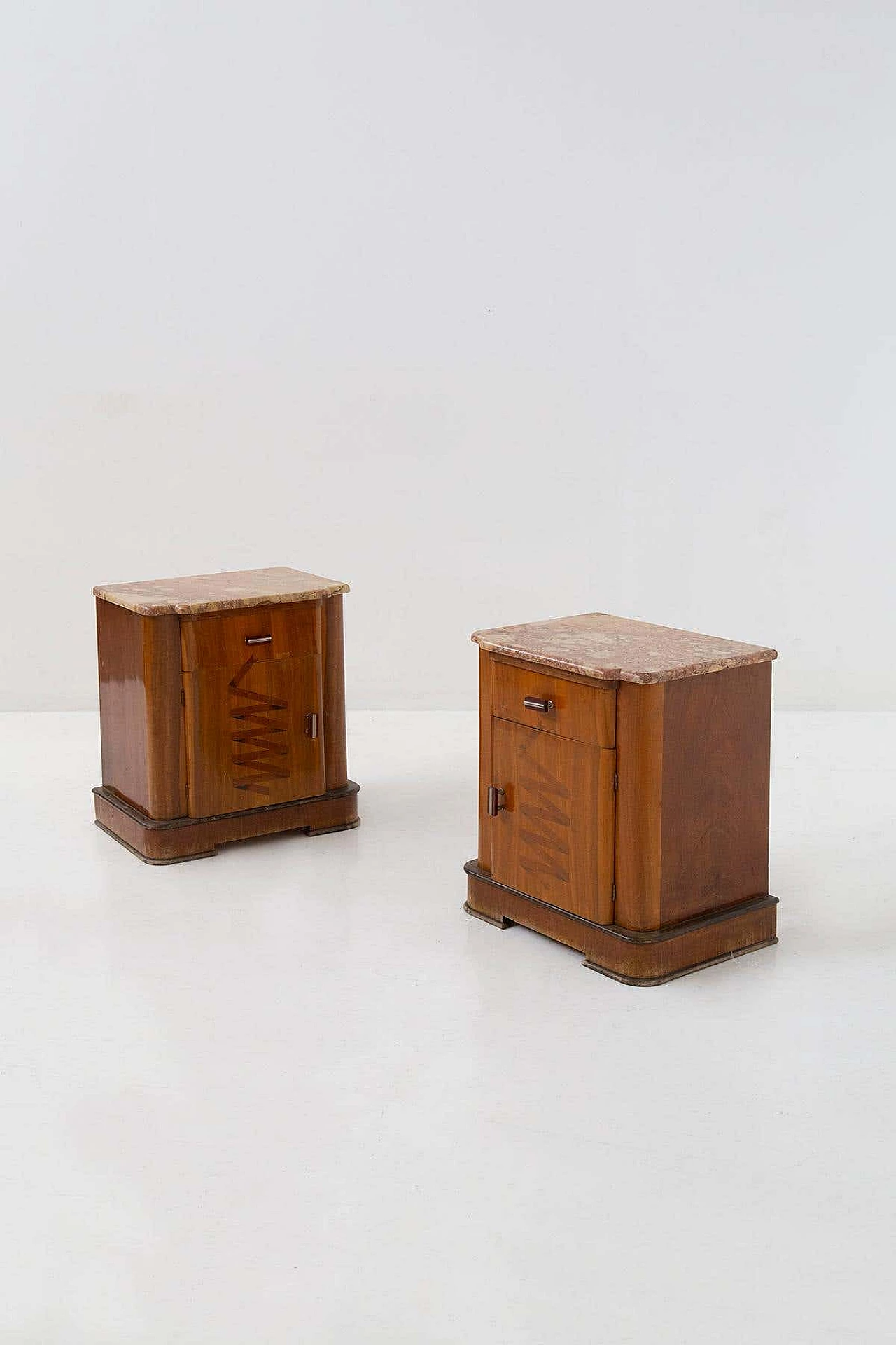 Pair of futurist marble and wood nightstands, 1910s 2