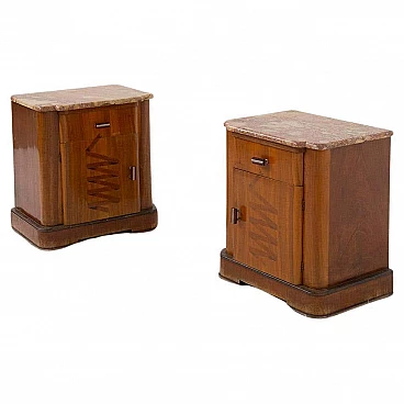 Pair of futurist marble and wood nightstands, 1910s