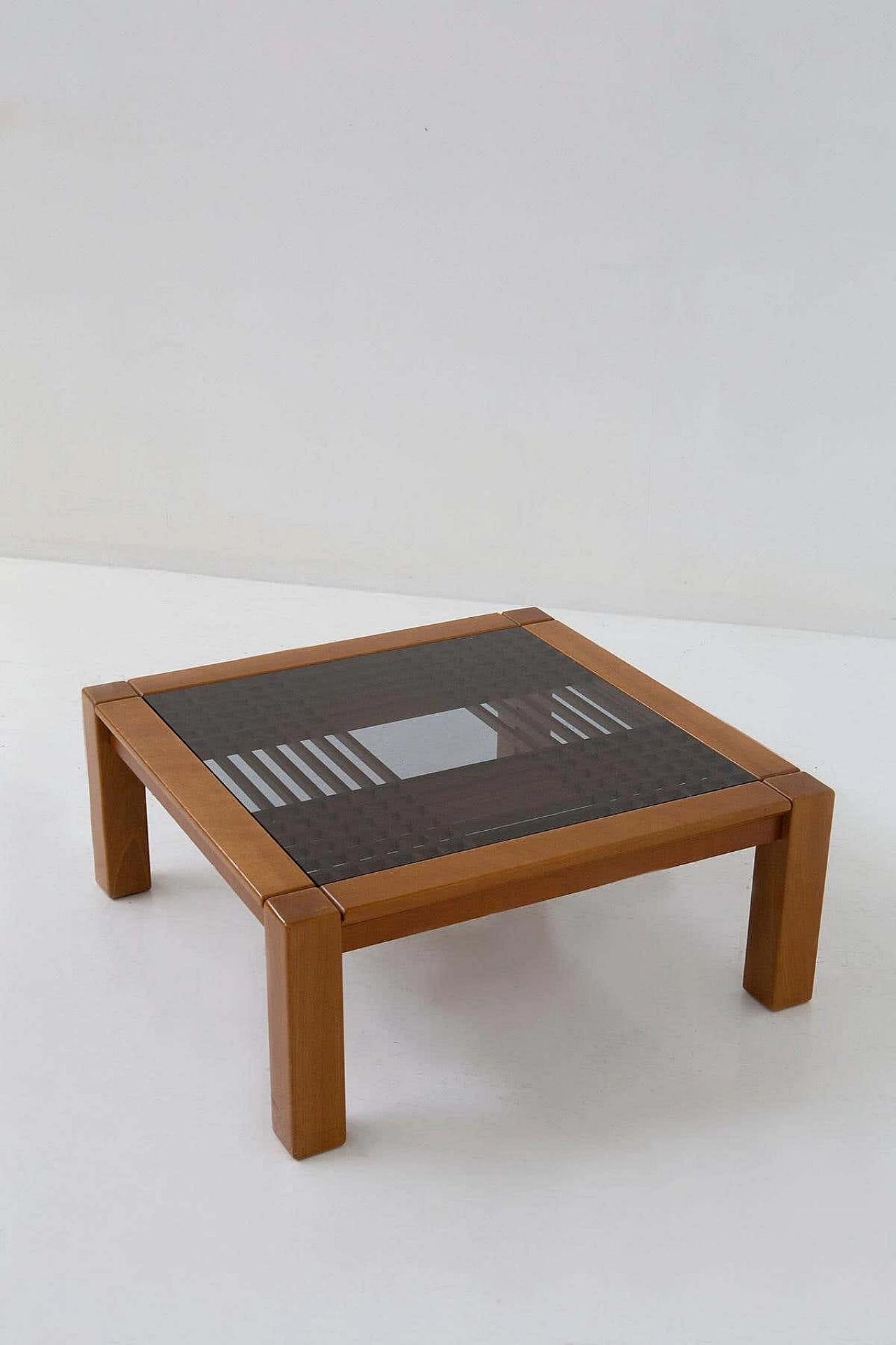 Wood and smoked glass coffee table by Ettore Sottsass for Santambrogio & De Berti, 1960s 1
