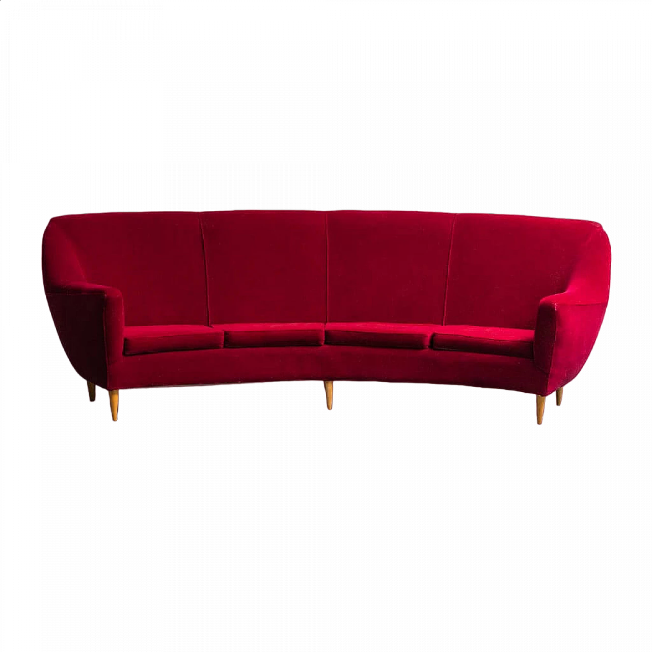 Red velvet sofa in the style of Ico Parisi, 1950s 15