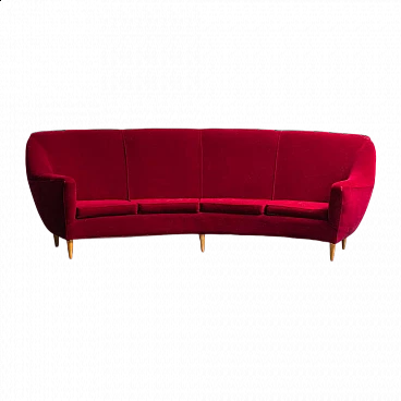 Red velvet sofa in the style of Ico Parisi, 1950s