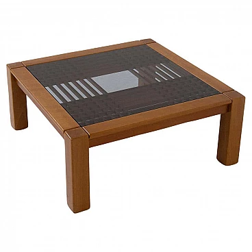 Wood and smoked glass coffee table by Ettore Sottsass for Santambrogio & De Berti, 1960s