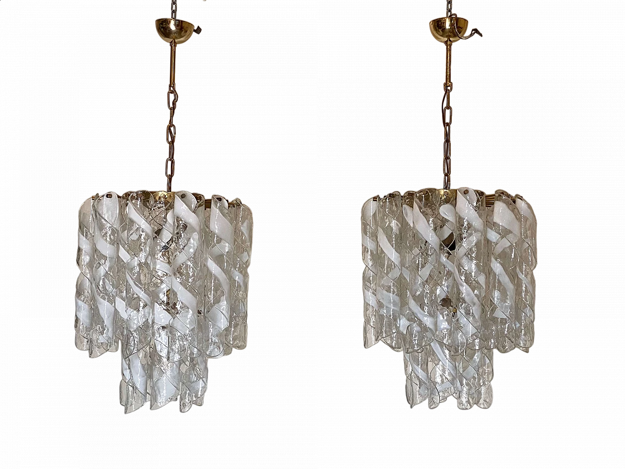 Pair of gilded metal and Murano glass chandeliers, 1980s 14