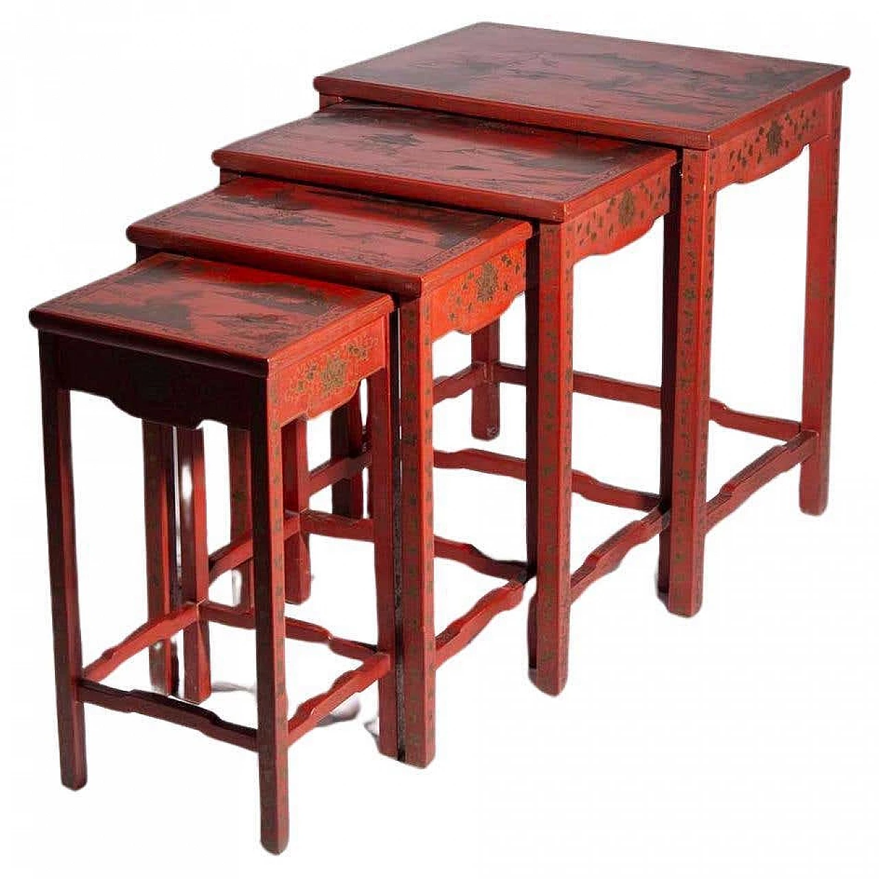 4 Chinese nesting coffee tables in red lacquered wood, late 19th century 13