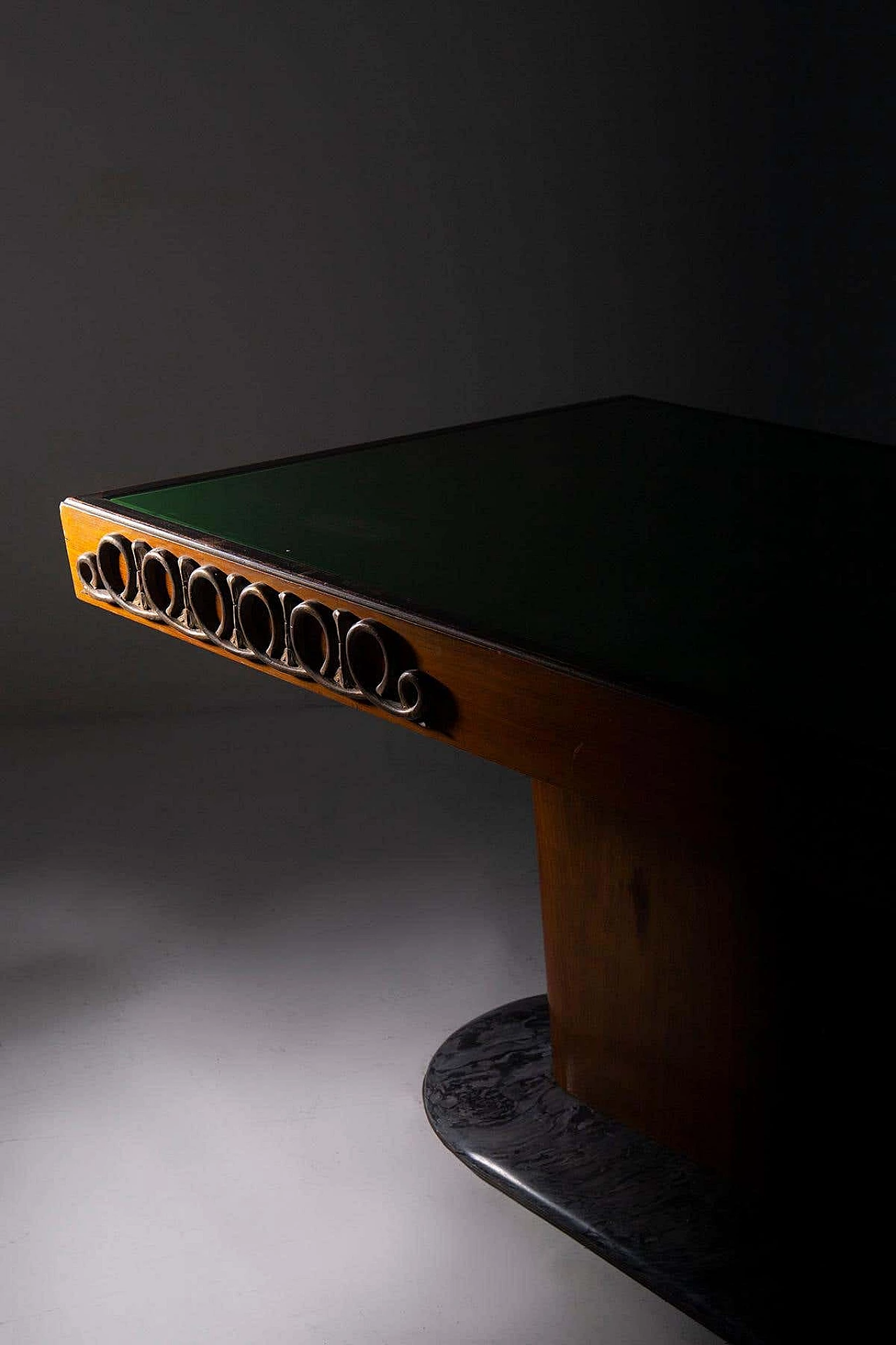 Wooden table with bronzes and marble, 1950s 1