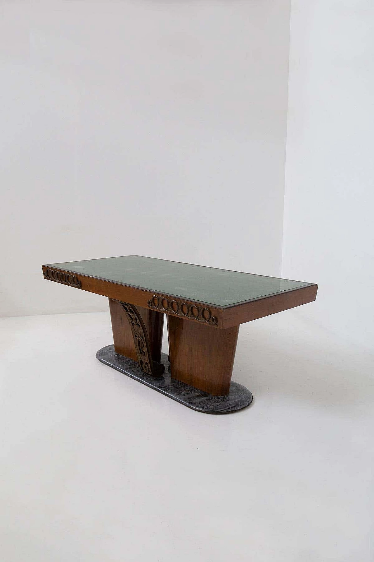 Wooden table with bronzes and marble, 1950s 7