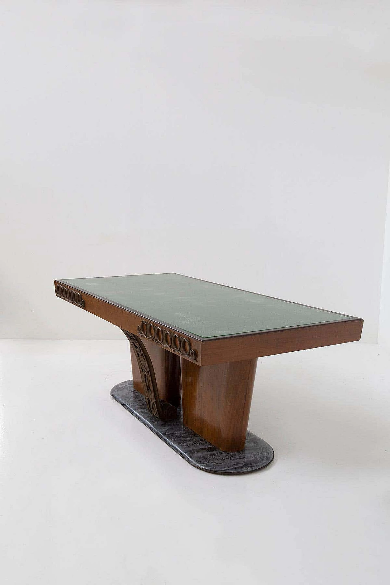 Wooden table with bronzes and marble, 1950s 9