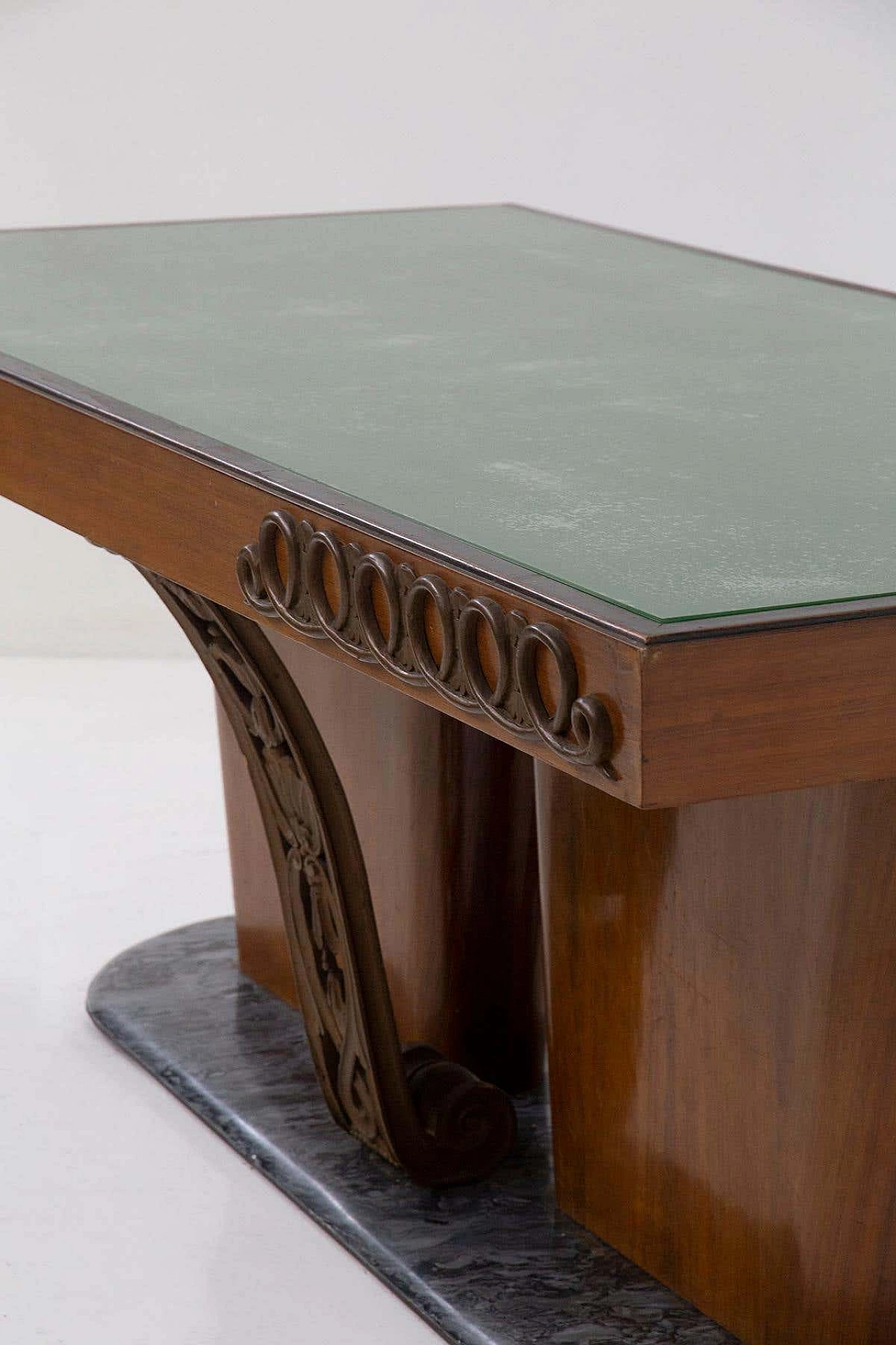 Wooden table with bronzes and marble, 1950s 10