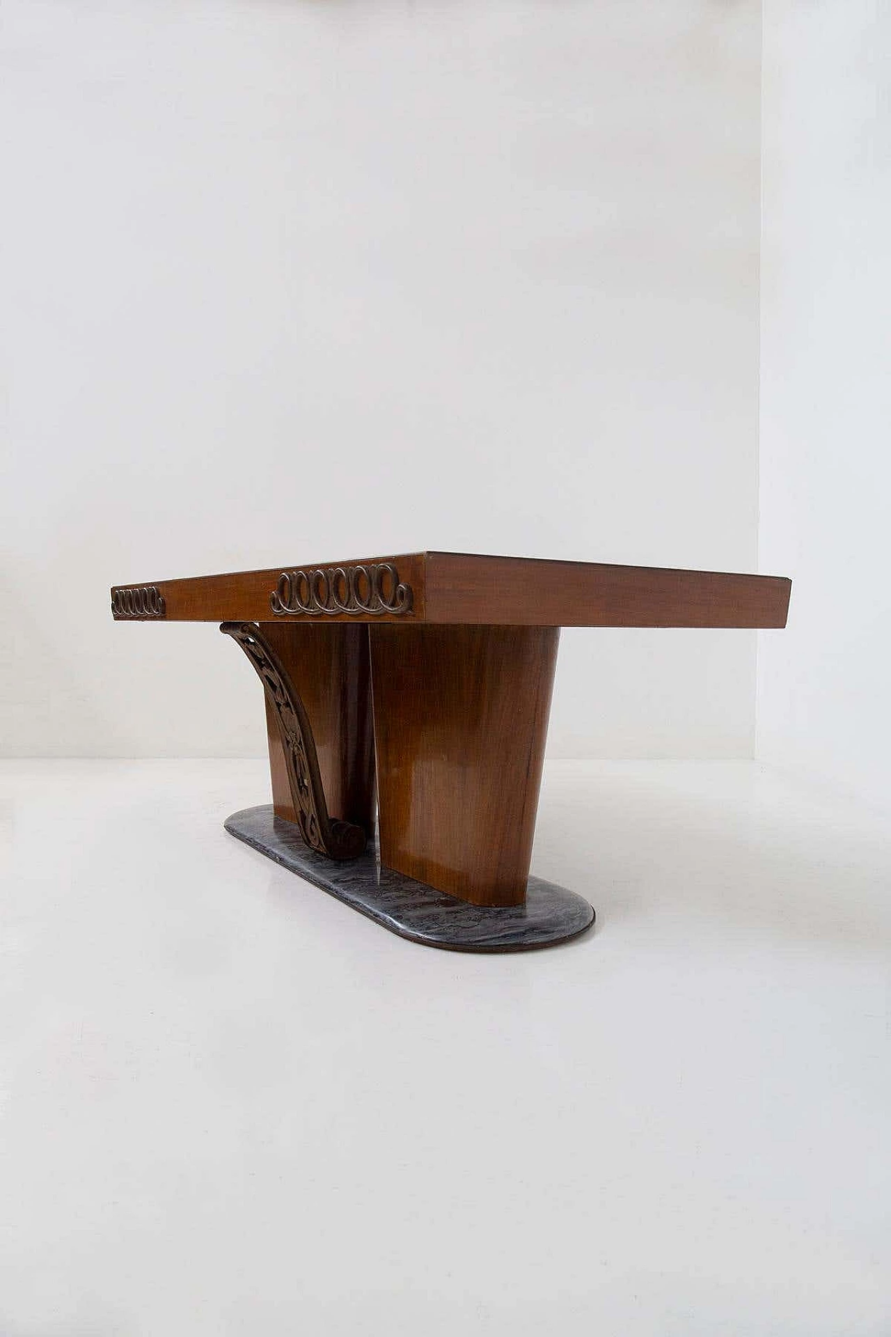 Wooden table with bronzes and marble, 1950s 11