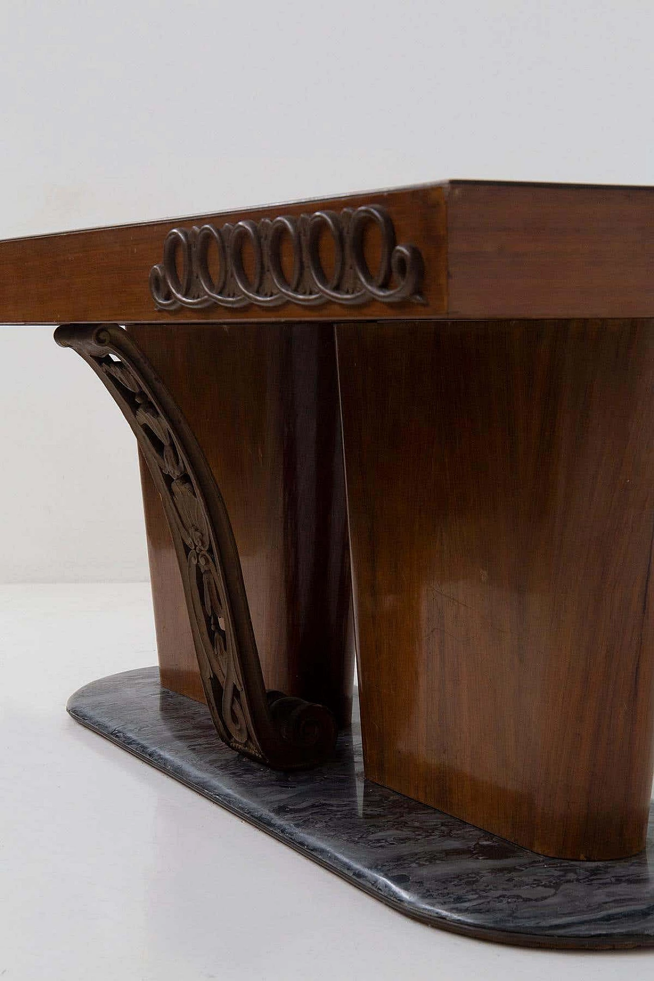 Wooden table with bronzes and marble, 1950s 13