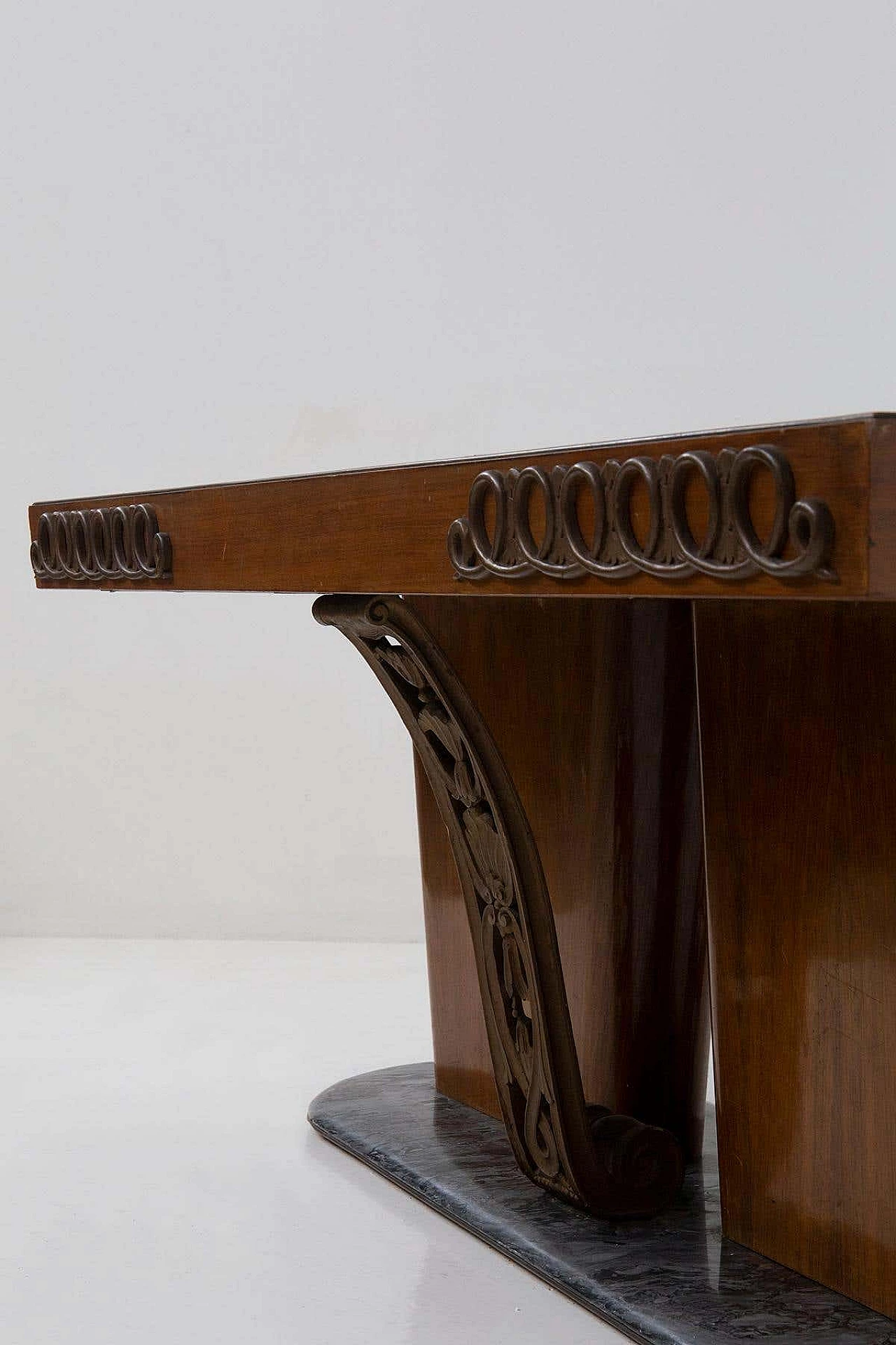 Wooden table with bronzes and marble, 1950s 16