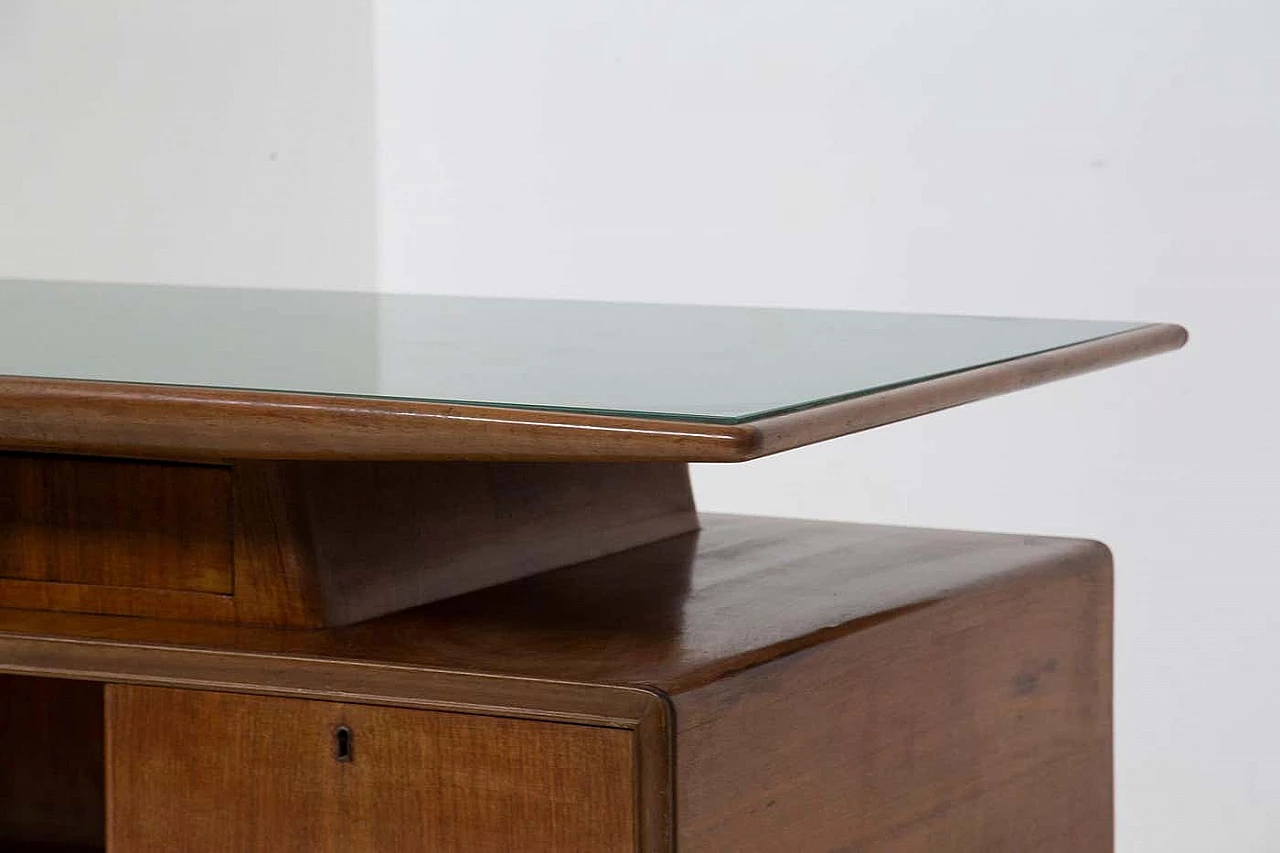 Walnut desk with green glass bumerang-shaped top, 1950s 5