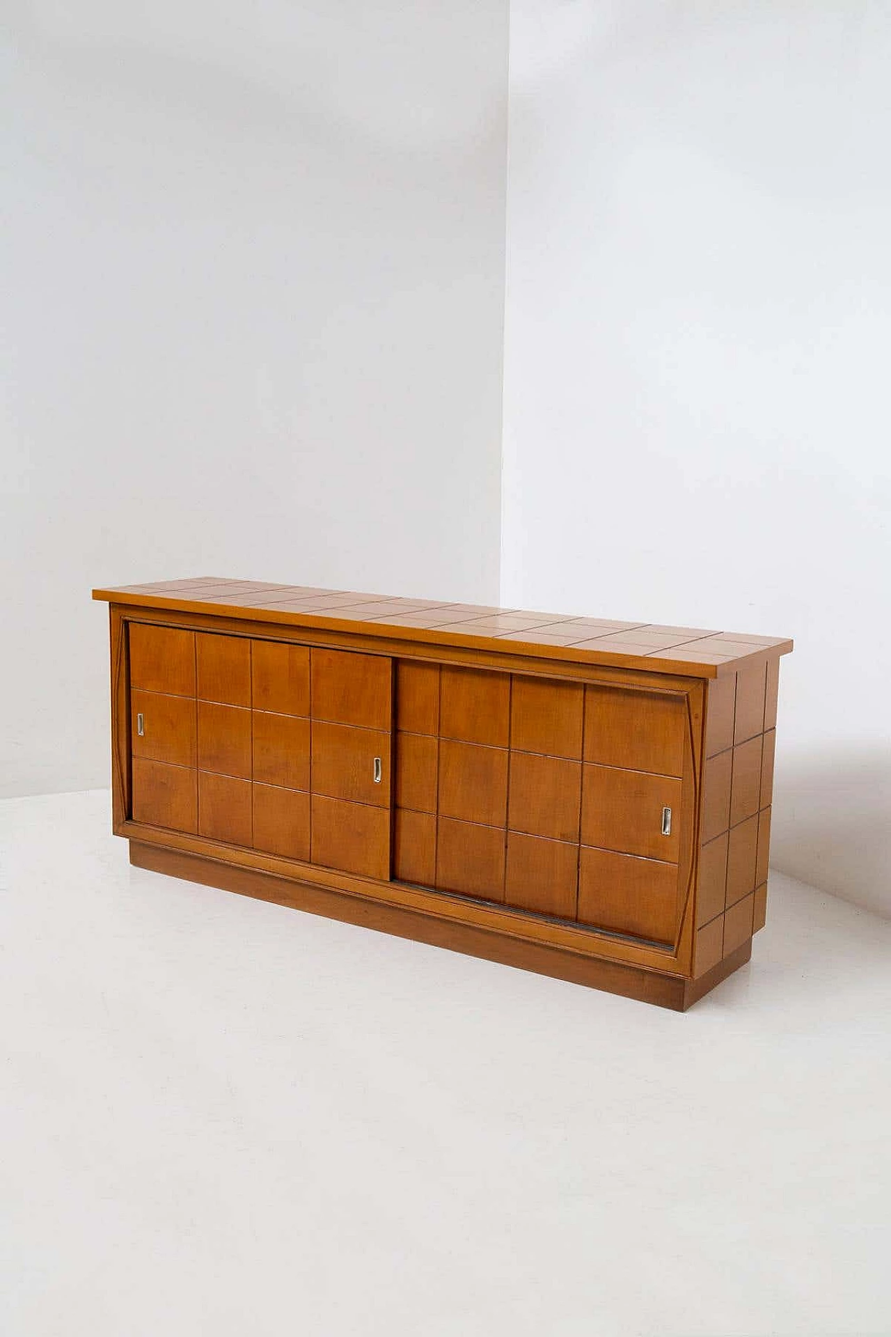 Wooden sideboard with geometric pattern in the style of Polo Buffa, 1950s 3