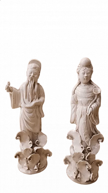 Coppia di statuine cinesi in porcellana bianca, fine '800