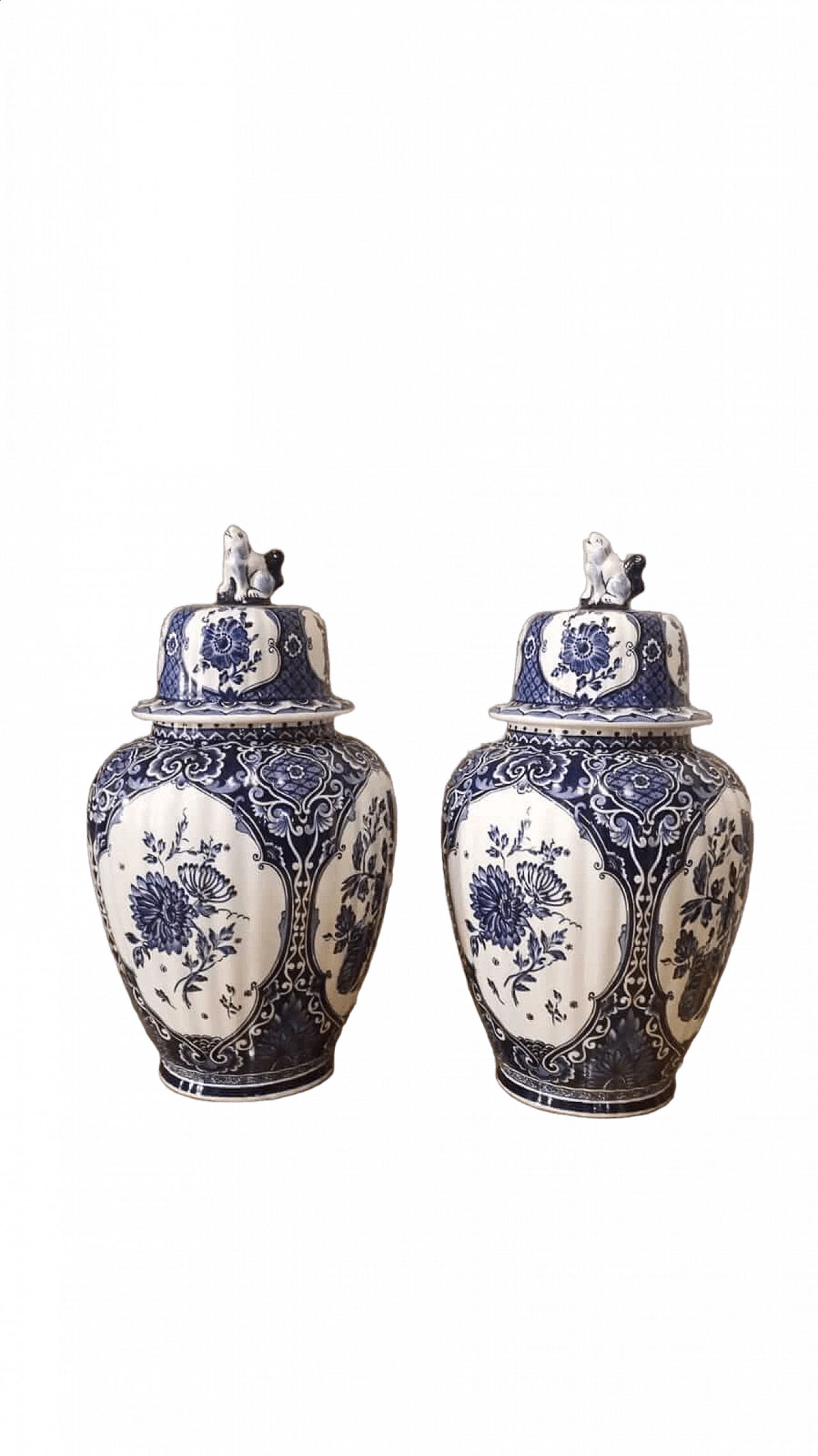 Pair of Delft ceramic lidded vases 11