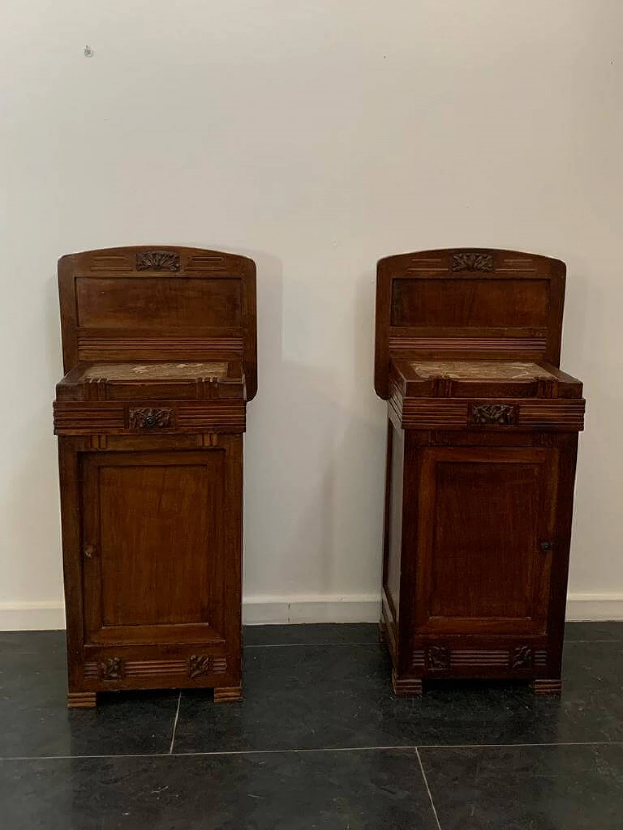 Pair of Art Nouveau cherry wood bedside tables, early 20th century 1