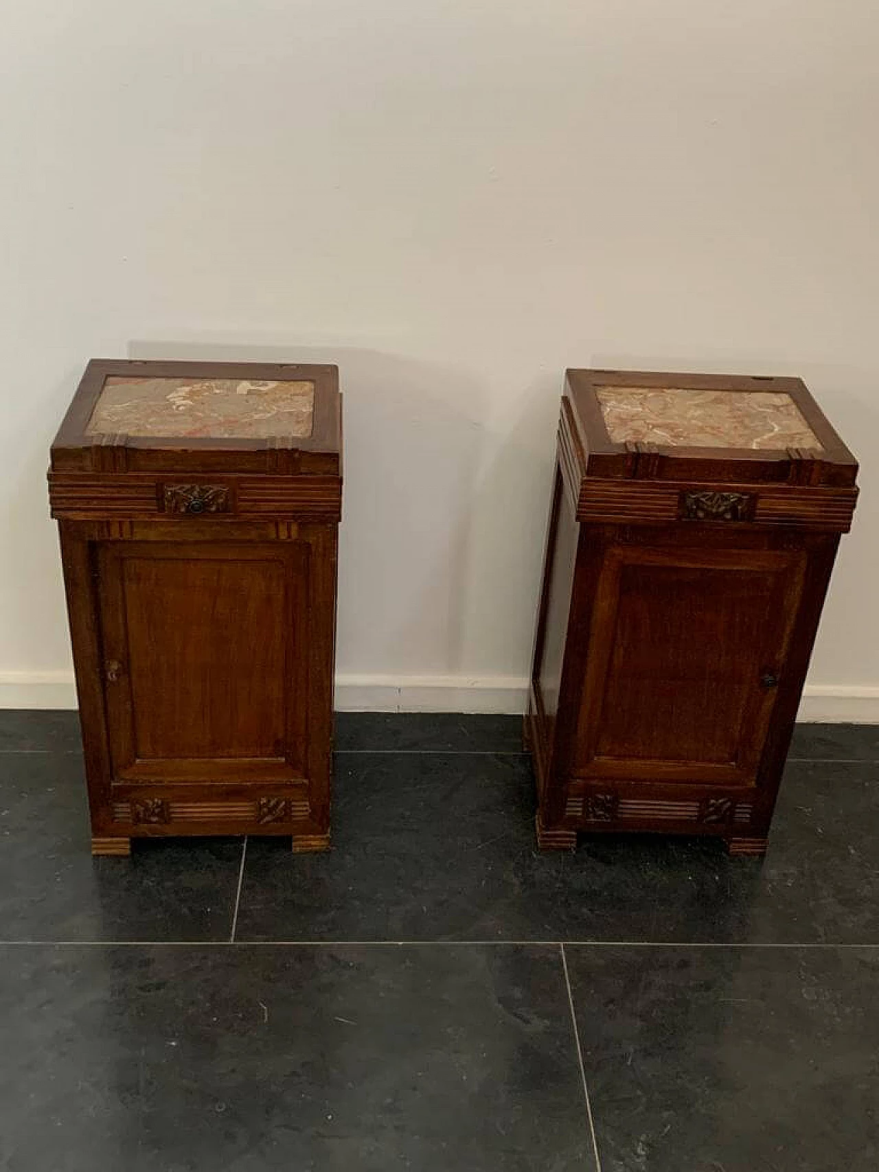 Pair of Art Nouveau cherry wood bedside tables, early 20th century 11