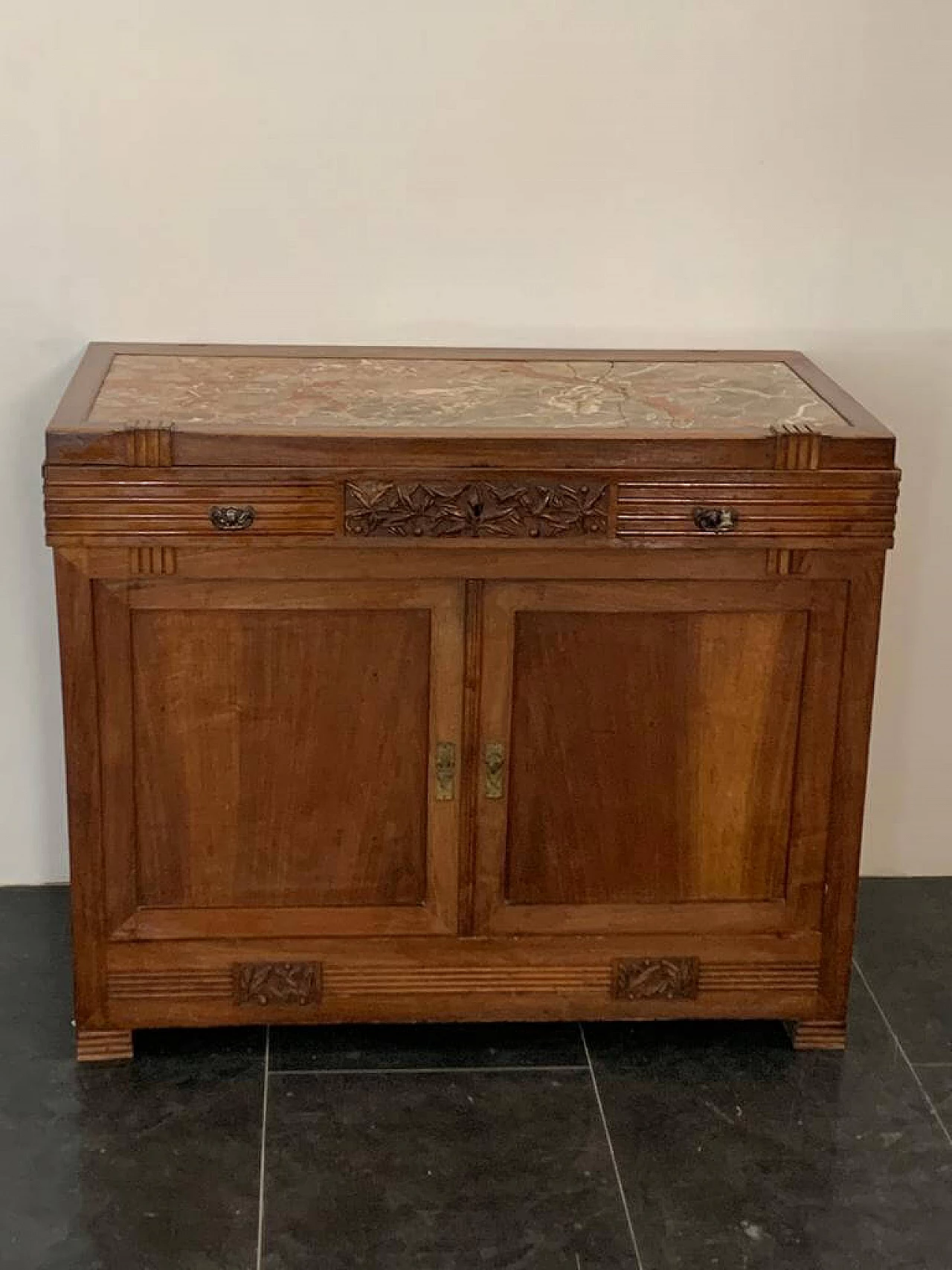 Credenza Art Nouveau con specchio in ciliegio, fine '800 2