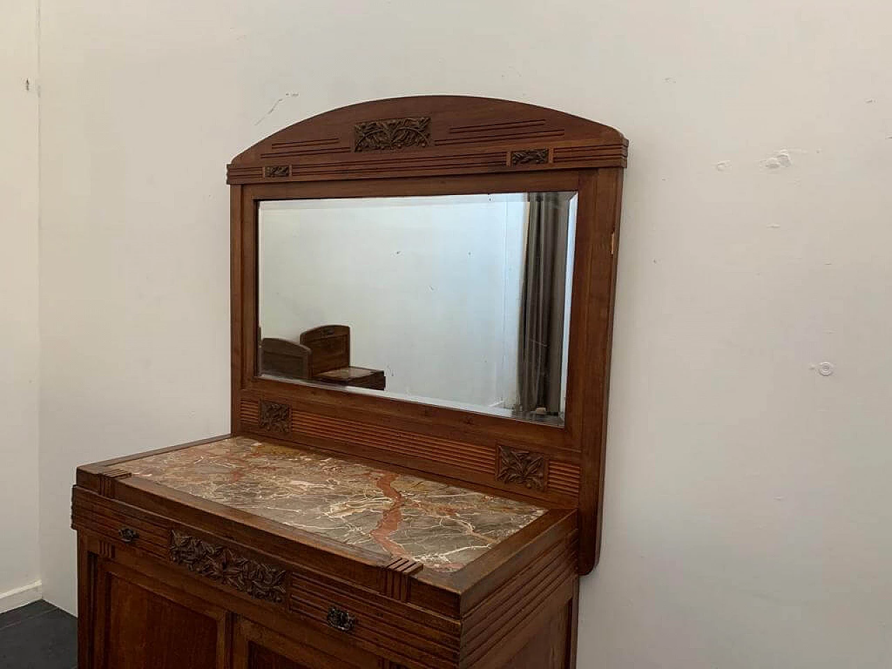 Art Nouveau cherry wood sideboard with mirror, late 19th century 19