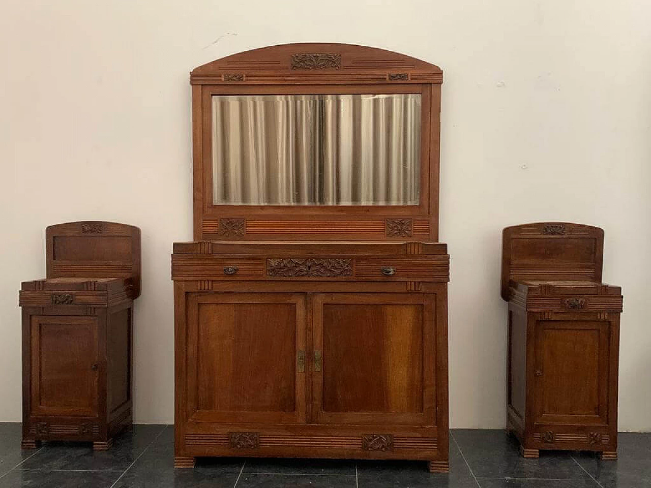 Credenza Art Nouveau con specchio in ciliegio, fine '800 23