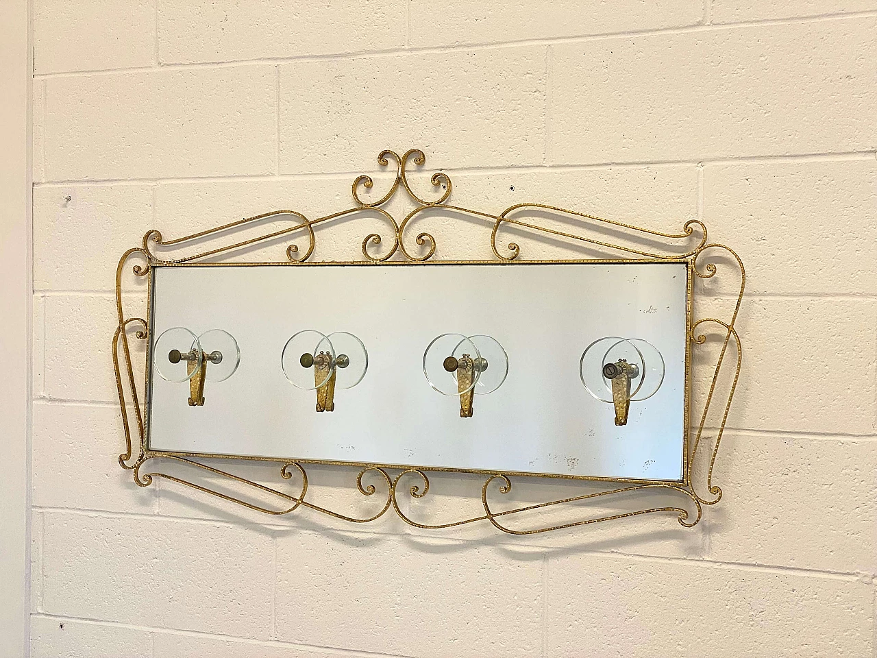 Gilded wrought iron and mirror coat rack by Pier Luigi Colli, 1950s 7