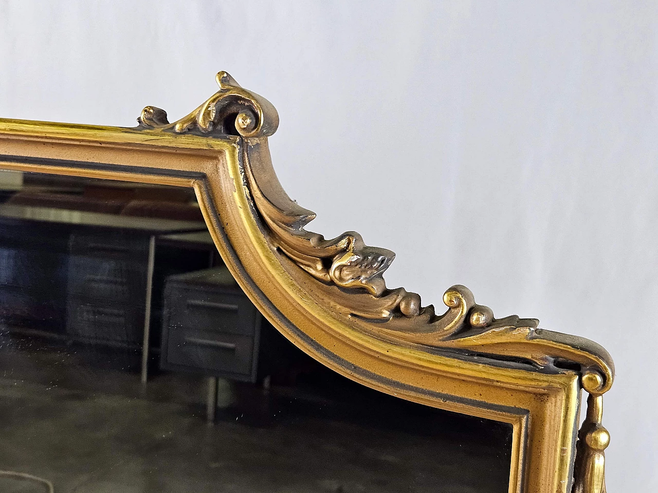 Carved and gold lacquered wood mirror, 1960s 7