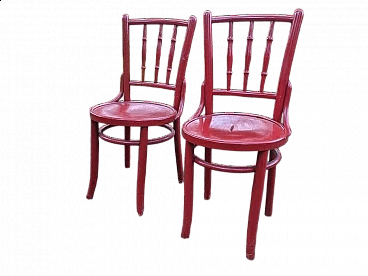 Coppia di sedie da bistrò in faggio tinto rosso di Lichtig, inizio '900