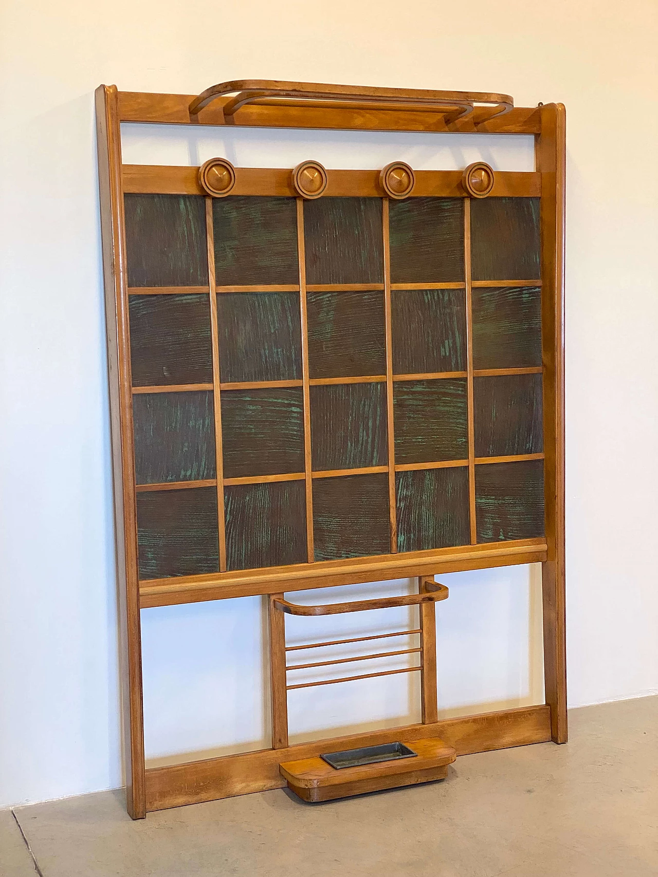 Art Deco wood coat rack with umbrella stand and hat rack, 1930s 1