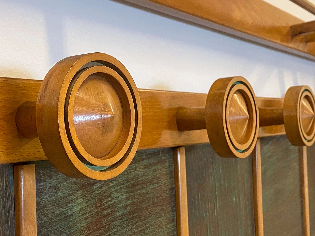 Art Deco wood coat rack with umbrella stand and hat rack, 1930s 2