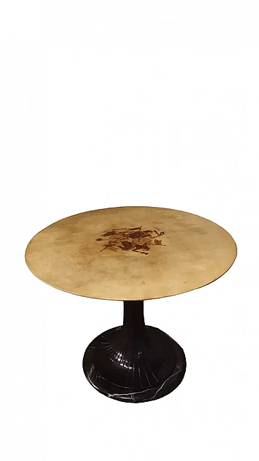 Marble and parchment table with Bergamo playing cards inlay, 1950s