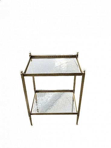 Tavolino in ottone con piani in vetro in stile Hollywood Regency, anni '60