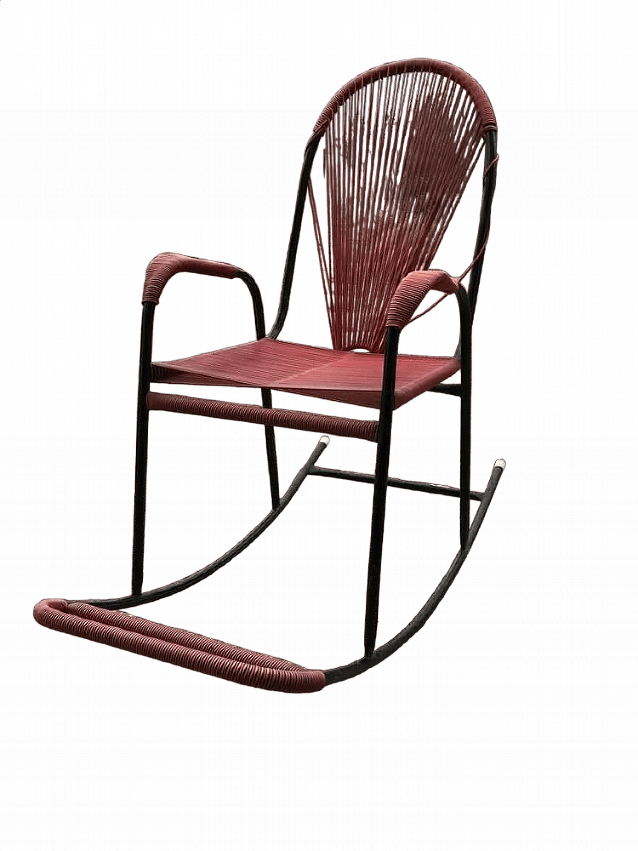 Sedia a dondolo in metallo e corde in plastica, anni '60 8