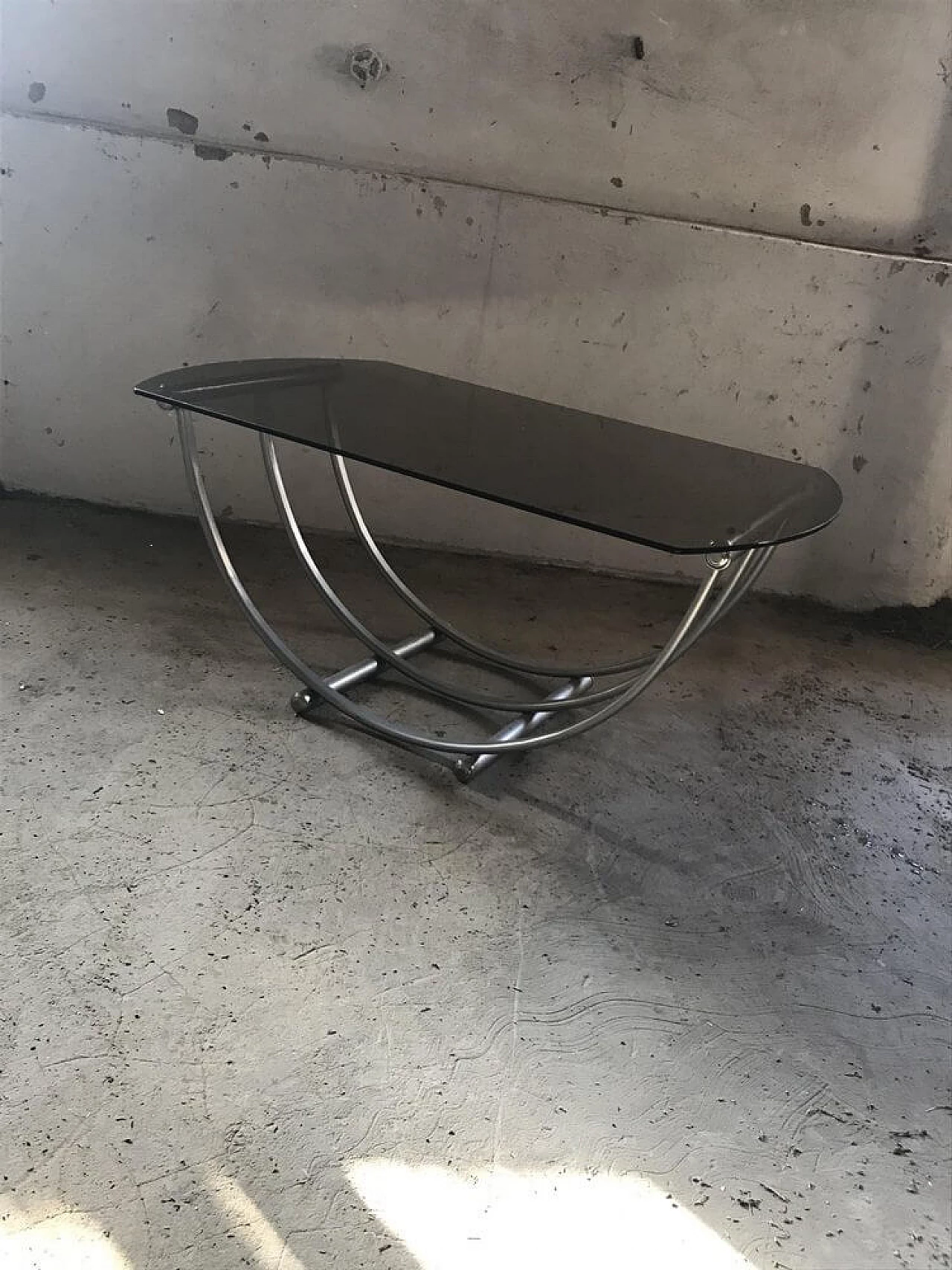 Bauhaus-style coffee table in smoked glass, 1960s 3