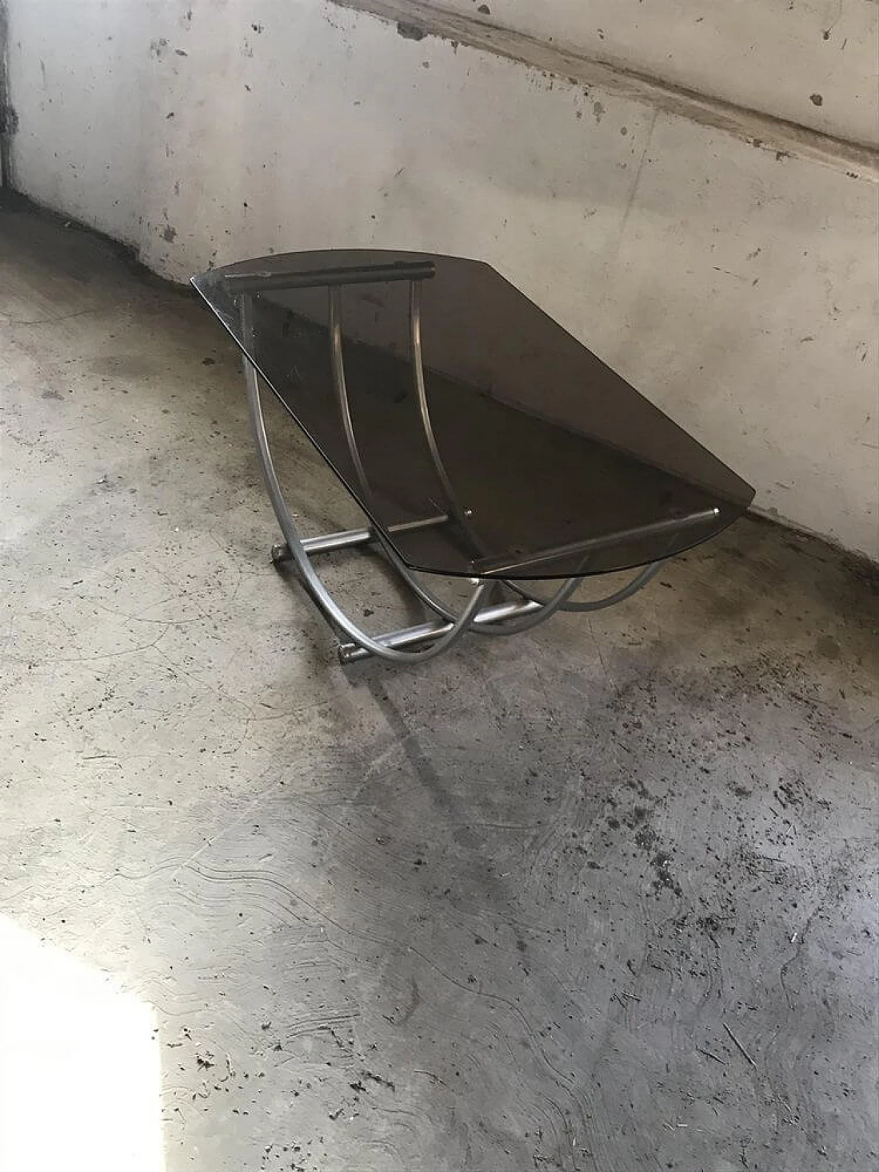 Bauhaus-style coffee table in smoked glass, 1960s 6