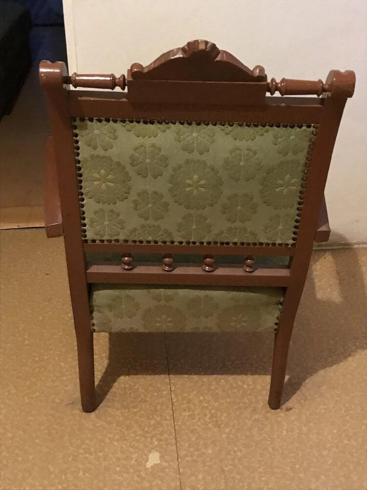 Hungarian armchair in wood and green fabric, late 19th century 4
