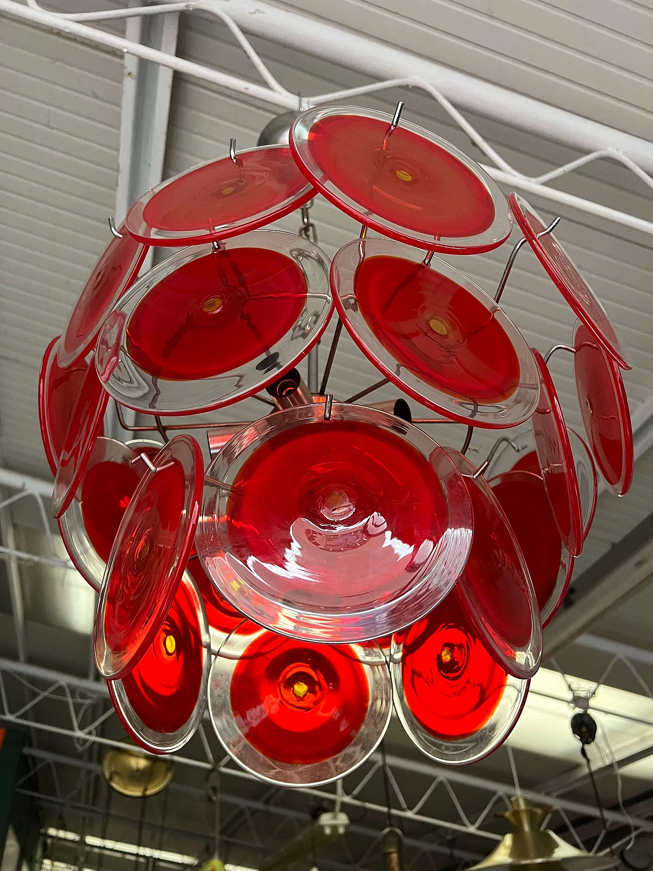 Six-light chandelier with 24 Murano glass discs by Vistosi, 1970s 10
