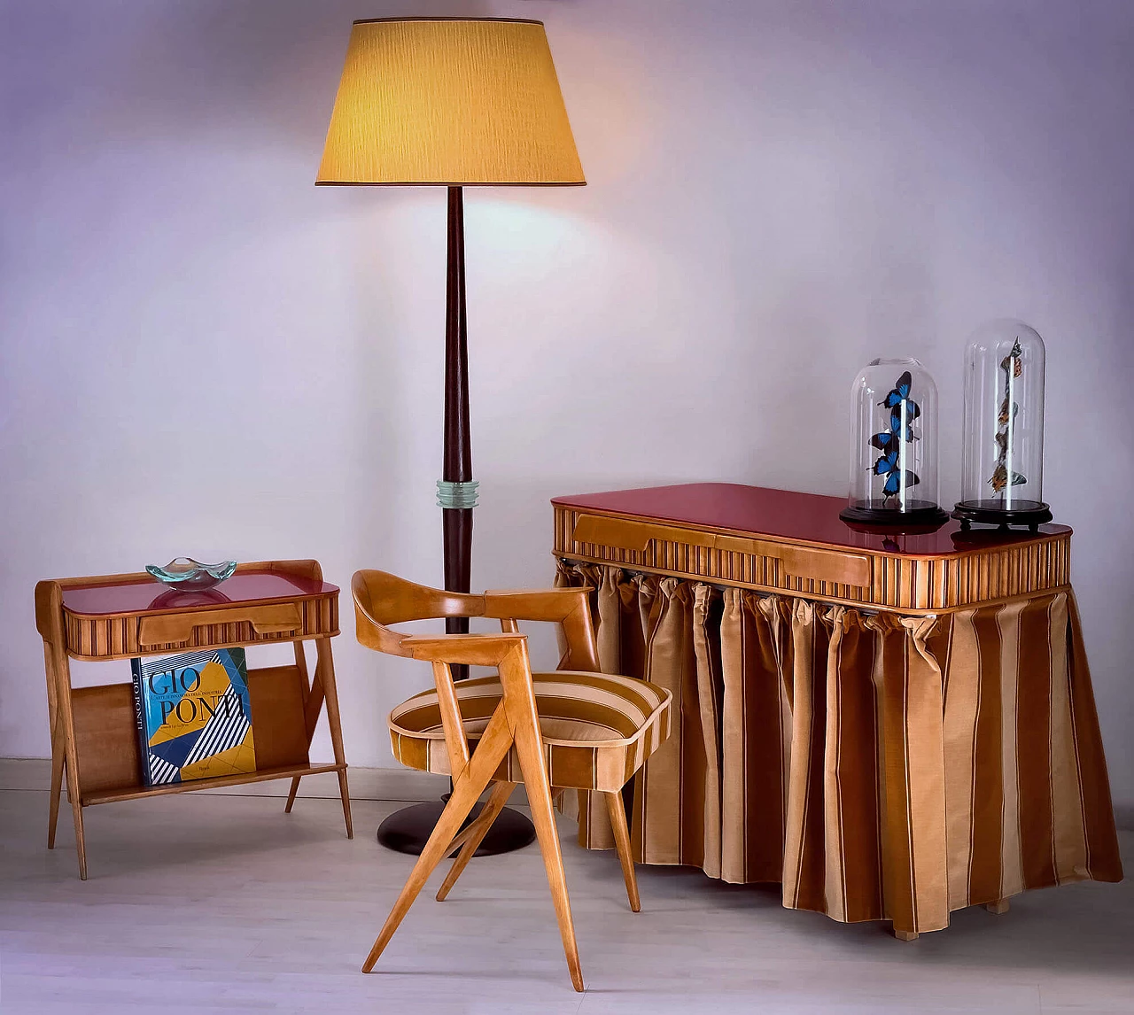 Maple vanity table, armchair and bedside table with magazine rack by Vittorio Dassi, 1950s 3